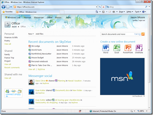 Picture of the Office page on SkyDrive