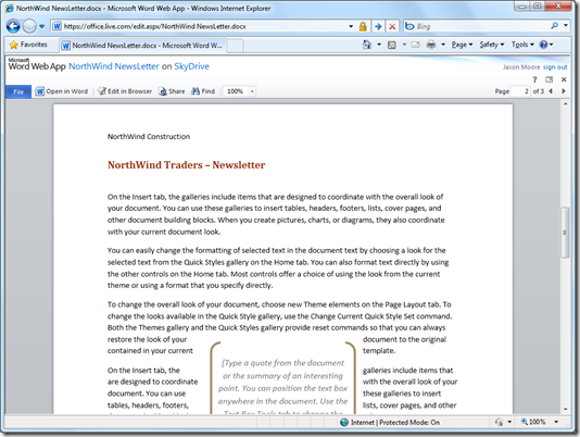 Picture of editing a Word doc in my browser 