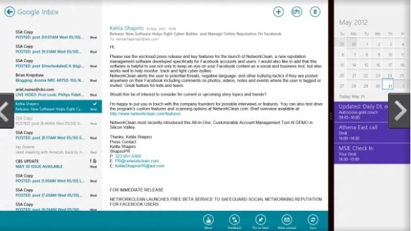 圖注六：分隔屏幕來讓兩個應(yīng)用同時運行并非Windows 8發(fā)行預(yù)覽版推出的新特性，但與以往相比，這個版本中這種功能的表現(xiàn)要好得多。