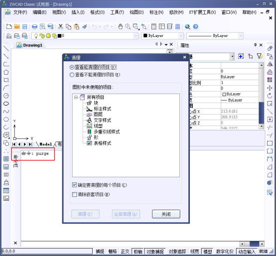 ZWCAD中的清理purge命令
