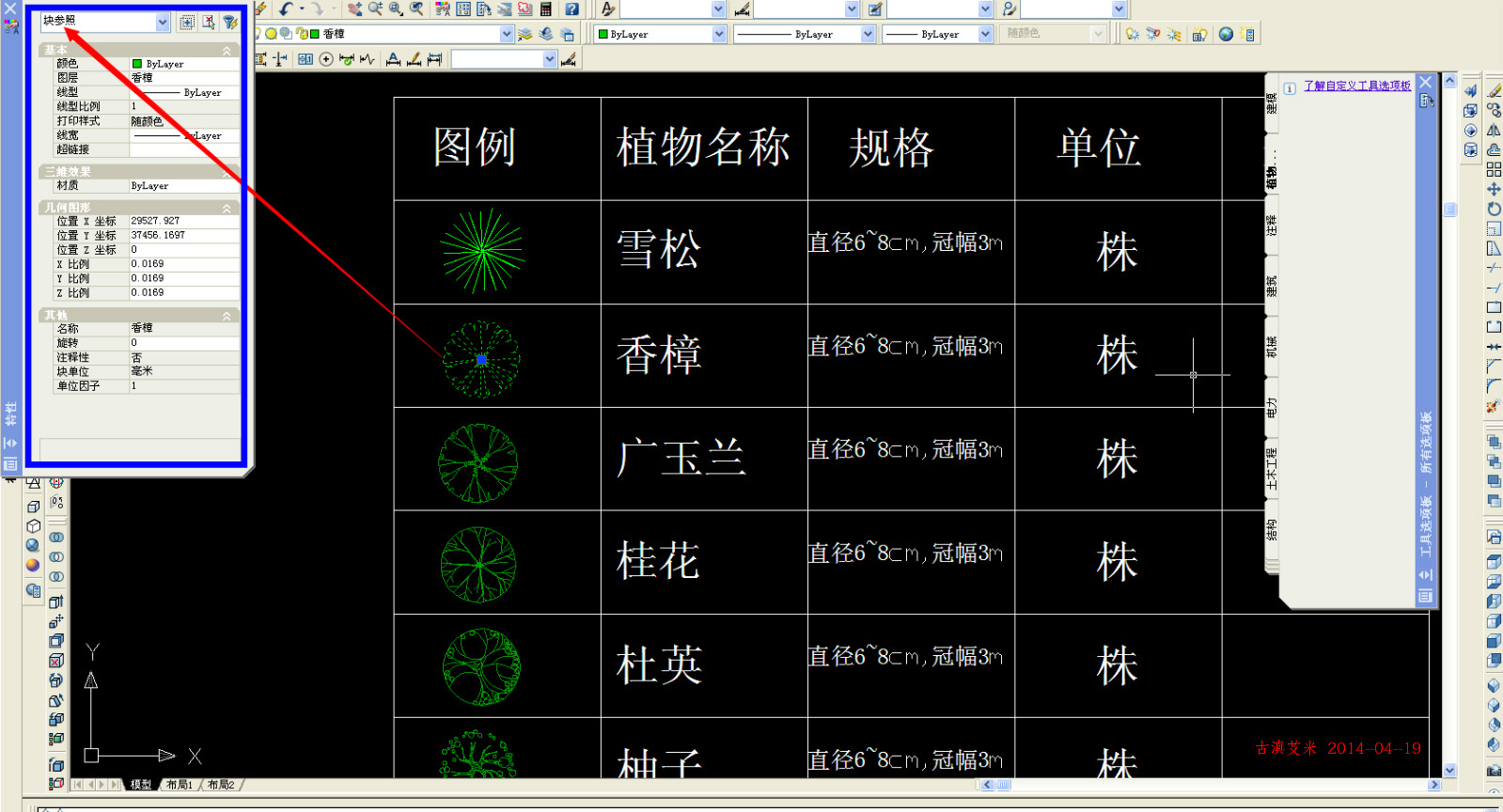 自定義工具選項(xiàng)板之直接調(diào)用圖塊