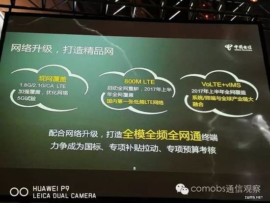 中國電信開建800MHz LTE VoLTE、NB-IoT明年上半年全網(wǎng)覆蓋